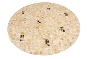 Multi Beige Brown Cowhide 6X6 Modern Leather Round Rug