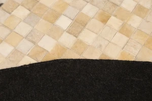 Multi Beige Brown Cowhide 6X6 Modern Leather Round Rug