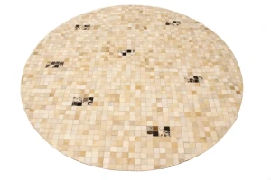 Multi Beige Brown Cowhide 6X6 Modern Leather Round Rug