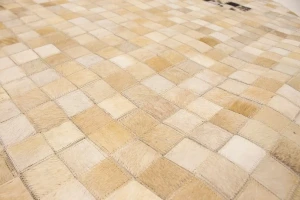 Multi Beige Brown Cowhide 6X6 Modern Leather Round Rug