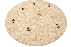Multi Beige Brown Cowhide 6X6 Modern Leather Round Rug