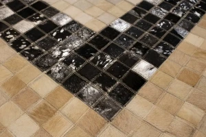 Black Beige Cowhide 5X8 Modern Leather Rug