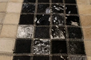 Black Beige Cowhide 5X8 Modern Leather Rug