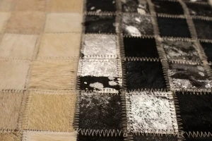 Black Beige Cowhide 5X8 Modern Leather Rug