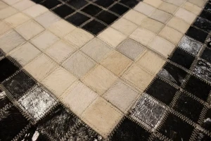Black Beige Cowhide 5X8 Modern Leather Rug