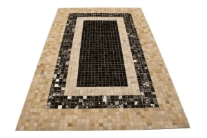 Black Beige Cowhide 5X8 Modern Leather Rug