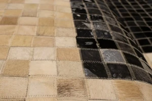 Black Beige Cowhide 5X8 Modern Leather Rug