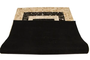 Black Beige Cowhide 5X8 Modern Leather Rug