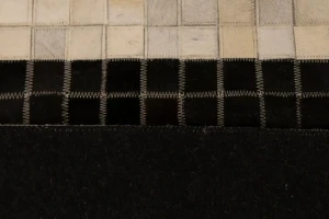 Black Beige Cowhide 5X8 Modern Leather Rug