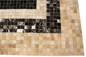 Black Beige Cowhide 5X8 Modern Leather Rug
