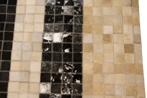 Black Beige Cowhide 5X8 Modern Leather Rug