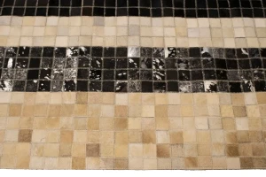 Black Beige Cowhide 5X8 Modern Leather Rug