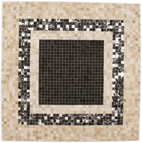 Black Beige Cowhide 6X6 Modern Leather Square Rug