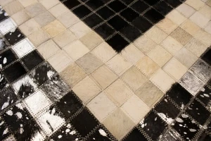 Black Beige Cowhide 6X6 Modern Leather Square Rug