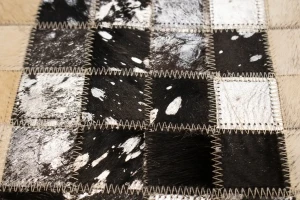 Black Beige Cowhide 6X6 Modern Leather Square Rug