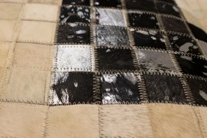 Black Beige Cowhide 6X6 Modern Leather Square Rug