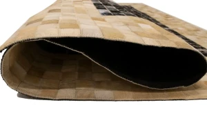 Black Beige Cowhide 6X6 Modern Leather Square Rug