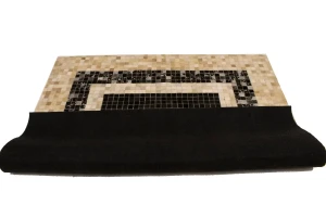 Black Beige Cowhide 6X6 Modern Leather Square Rug