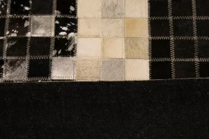 Black Beige Cowhide 6X6 Modern Leather Square Rug