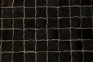 Black Beige Cowhide 6X6 Modern Leather Square Rug