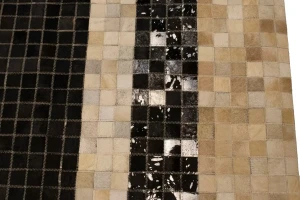 Black Beige Cowhide 6X6 Modern Leather Square Rug
