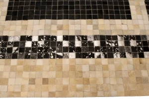 Black Beige Cowhide 6X6 Modern Leather Square Rug