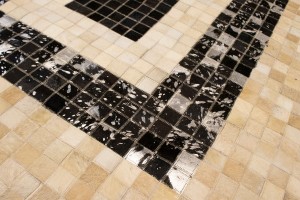 Black Beige Cowhide 4X6 Modern Leather Rug