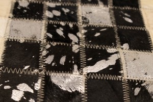 Black Beige Cowhide 4X6 Modern Leather Rug