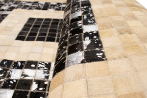 Black Beige Cowhide 4X6 Modern Leather Rug