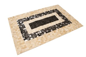 Black Beige Cowhide 4X6 Modern Leather Rug