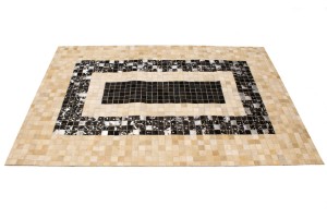 Black Beige Cowhide 4X6 Modern Leather Rug