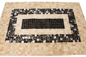 Black Beige Cowhide 4X6 Modern Leather Rug