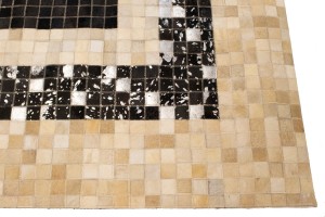 Black Beige Cowhide 4X6 Modern Leather Rug