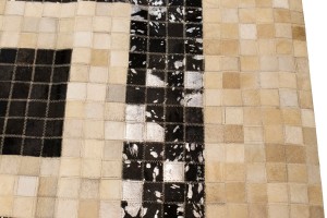 Black Beige Cowhide 4X6 Modern Leather Rug