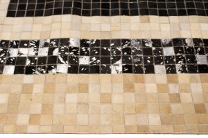 Black Beige Cowhide 4X6 Modern Leather Rug
