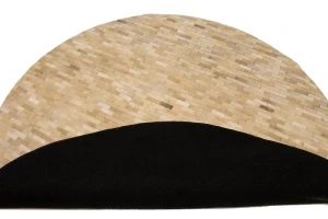 Beige Cream Cowhide 6X6 Modern Leather Round Rug