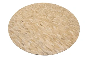 Beige Cream Cowhide 6X6 Modern Leather Round Rug