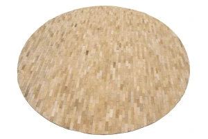 Beige Cream Cowhide 6X6 Modern Leather Round Rug