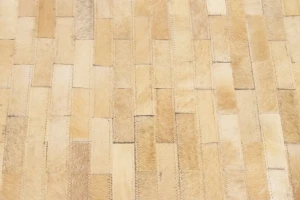 Beige Cream Cowhide 6X6 Modern Leather Round Rug