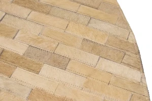 Beige Cream Cowhide 6X6 Modern Leather Round Rug