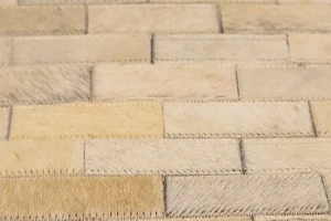 Beige Cream Cowhide 6X6 Modern Leather Round Rug