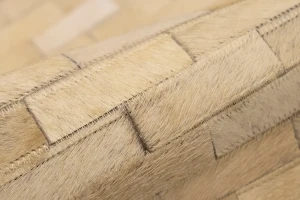 Beige Cream Cowhide 6X6 Modern Leather Round Rug