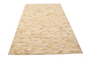 Beige Cream Cowhide 5X8 Modern Leather Rug