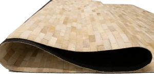 Beige Cream Cowhide 5X8 Modern Leather Rug