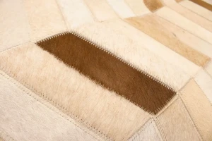 Brown Ivory Cowhide 5X8 Modern Leather Rug