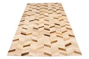 Brown Ivory Cowhide 5X8 Modern Leather Rug