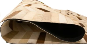Brown Ivory Cowhide 5X8 Modern Leather Rug