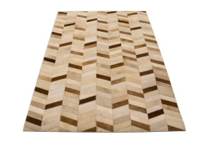 Brown Ivory Cowhide 4X6 Modern Leather Rug