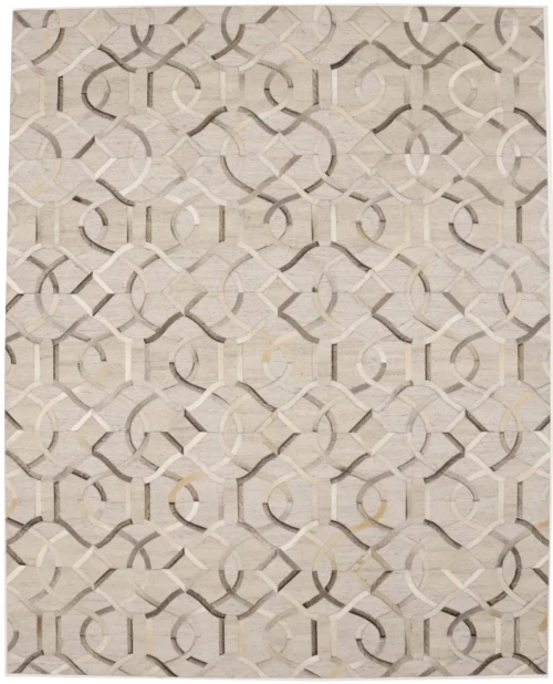 Silver Gray Cowhide 8X10 Modern Leather Rug