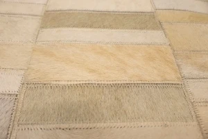 Beige Brown Cowhide 8X10 Modern Leather Rug